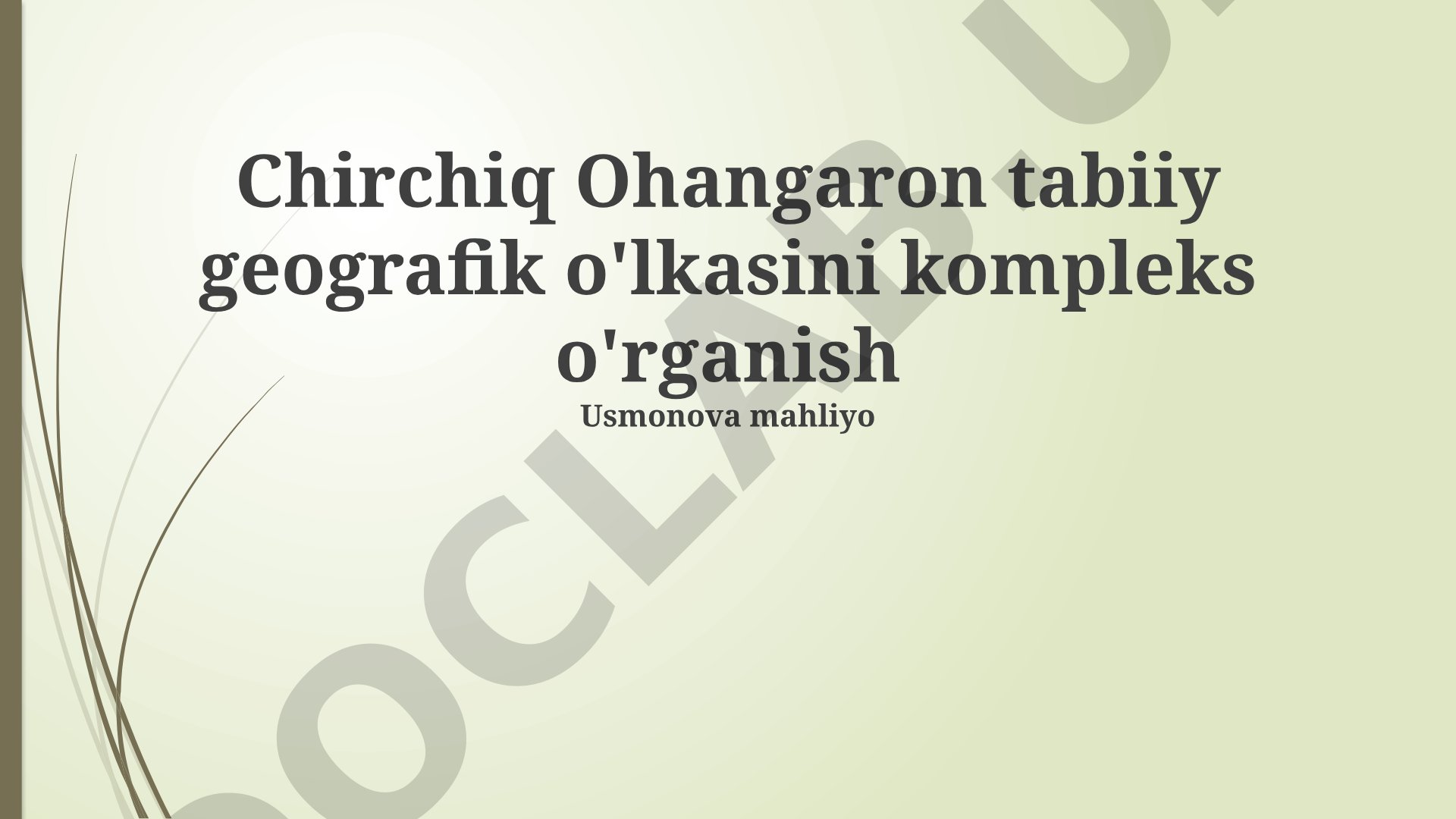 Chirchiq Ohangaron tabiiy geografik o'lkasini kompleks o'rganish