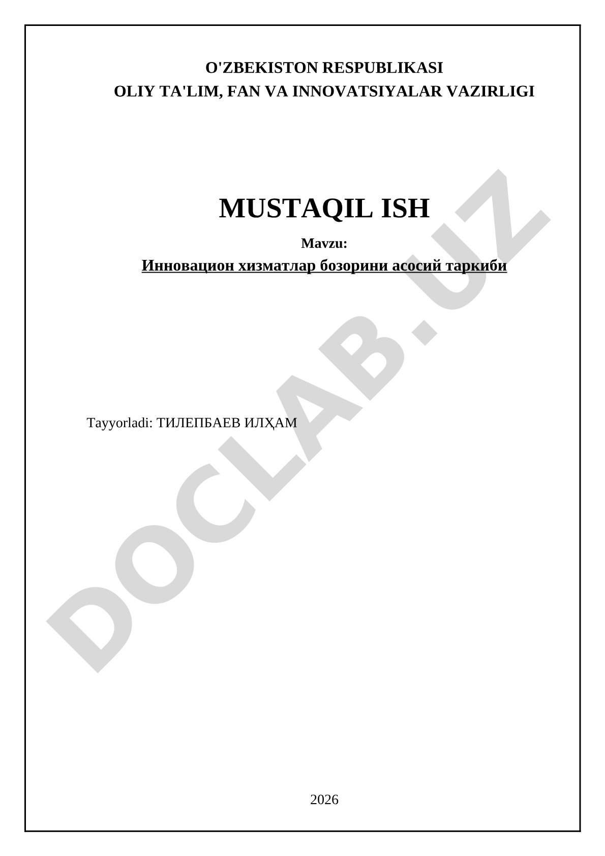 Инновацион хизматлар бозорини асосий таркиби