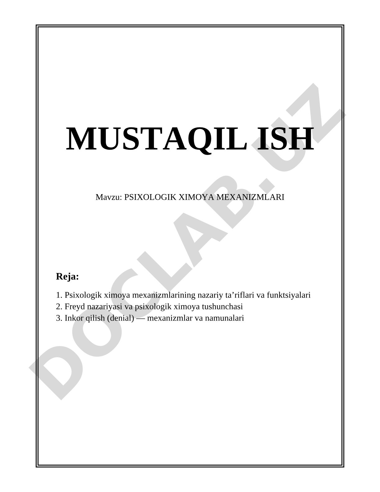 Psixologik ximoya mexanizmlari