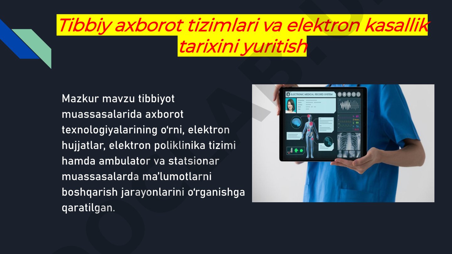 Tibbiy axborot tizimlari va elektron kasallik tarixini yuritish