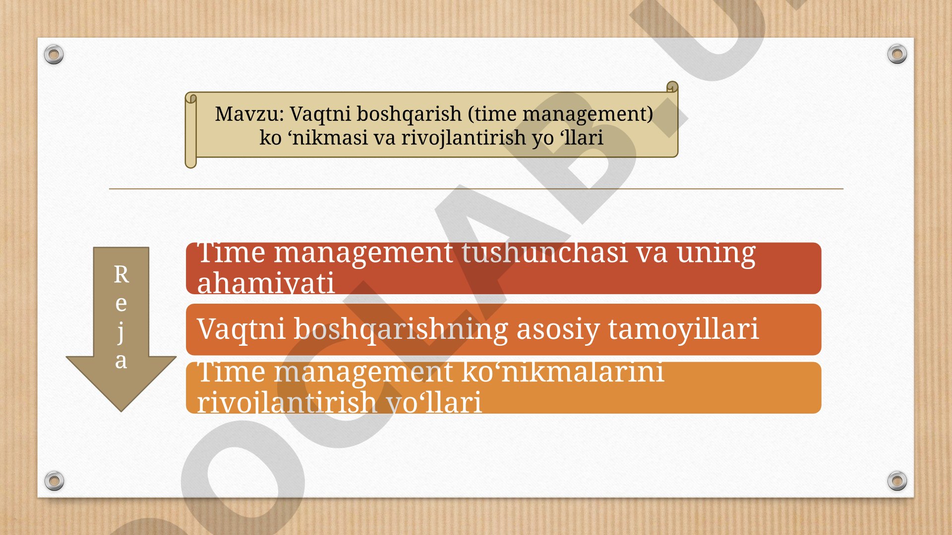 Vaqtni boshqarish (time management) ko‘nikmasi va rivojlantirish yo‘llari