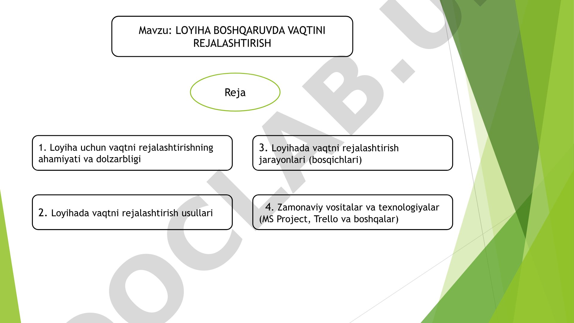 Loyiha boshqaruvda vaqtni rejalashtirish