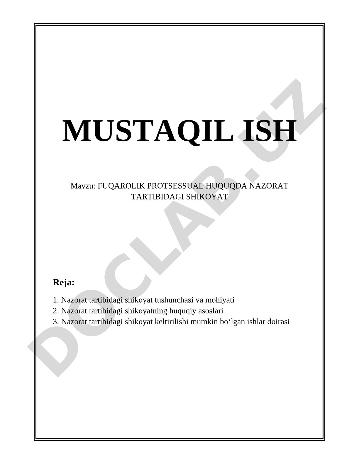 Fuqarolik protsessual huquqda nazorat tartibidagi shikoyat