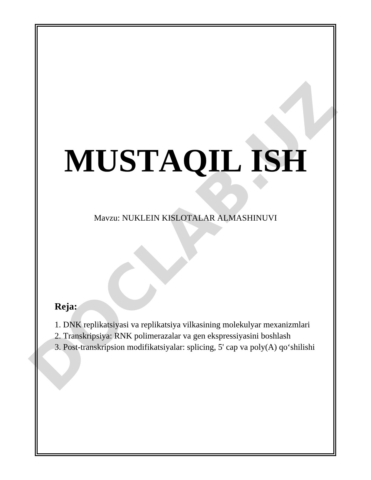 NUKLEIN KISLOTALAR ALMASHINUVI
