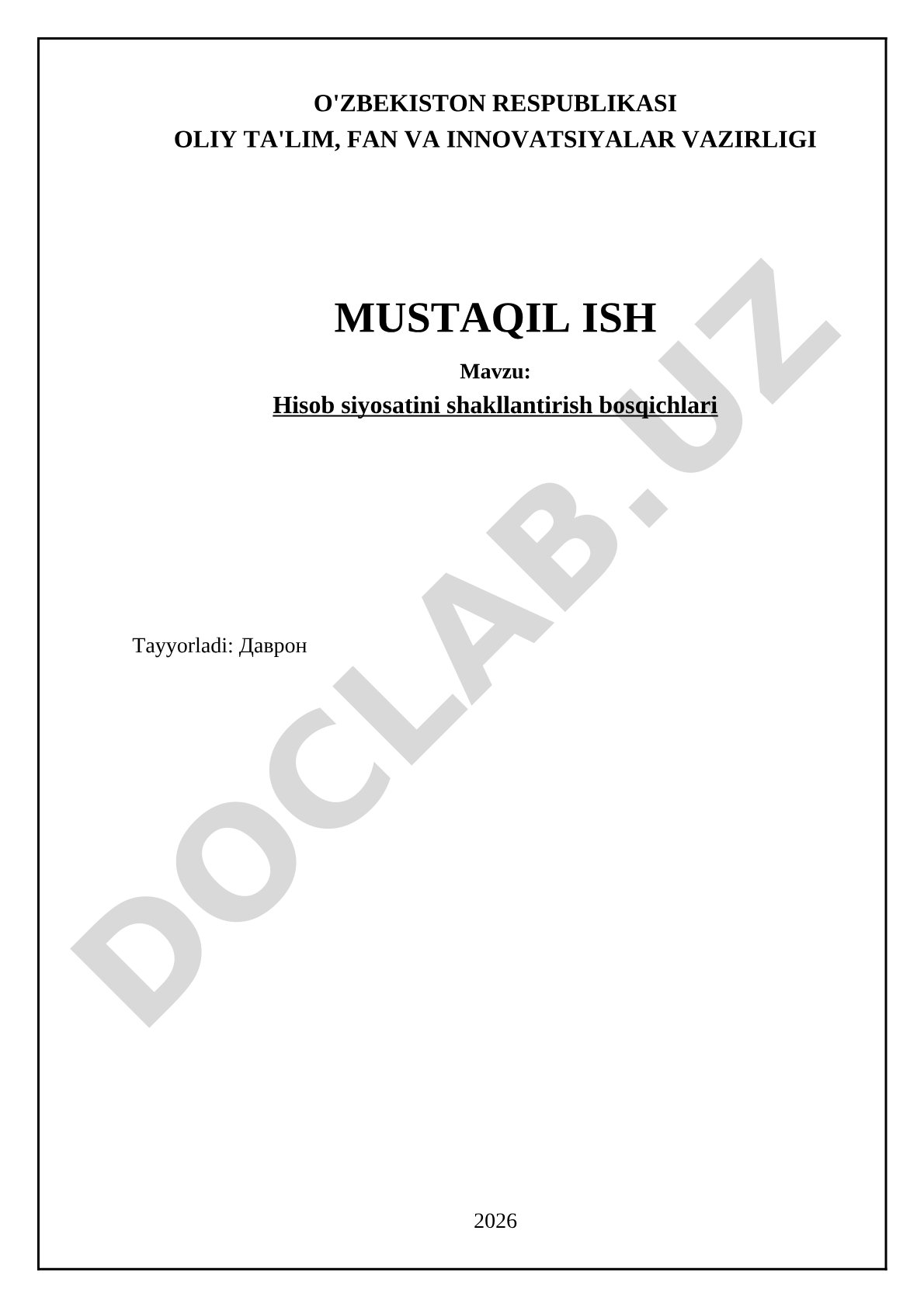 Hisob siyosatini shakllantirish bosqichlari