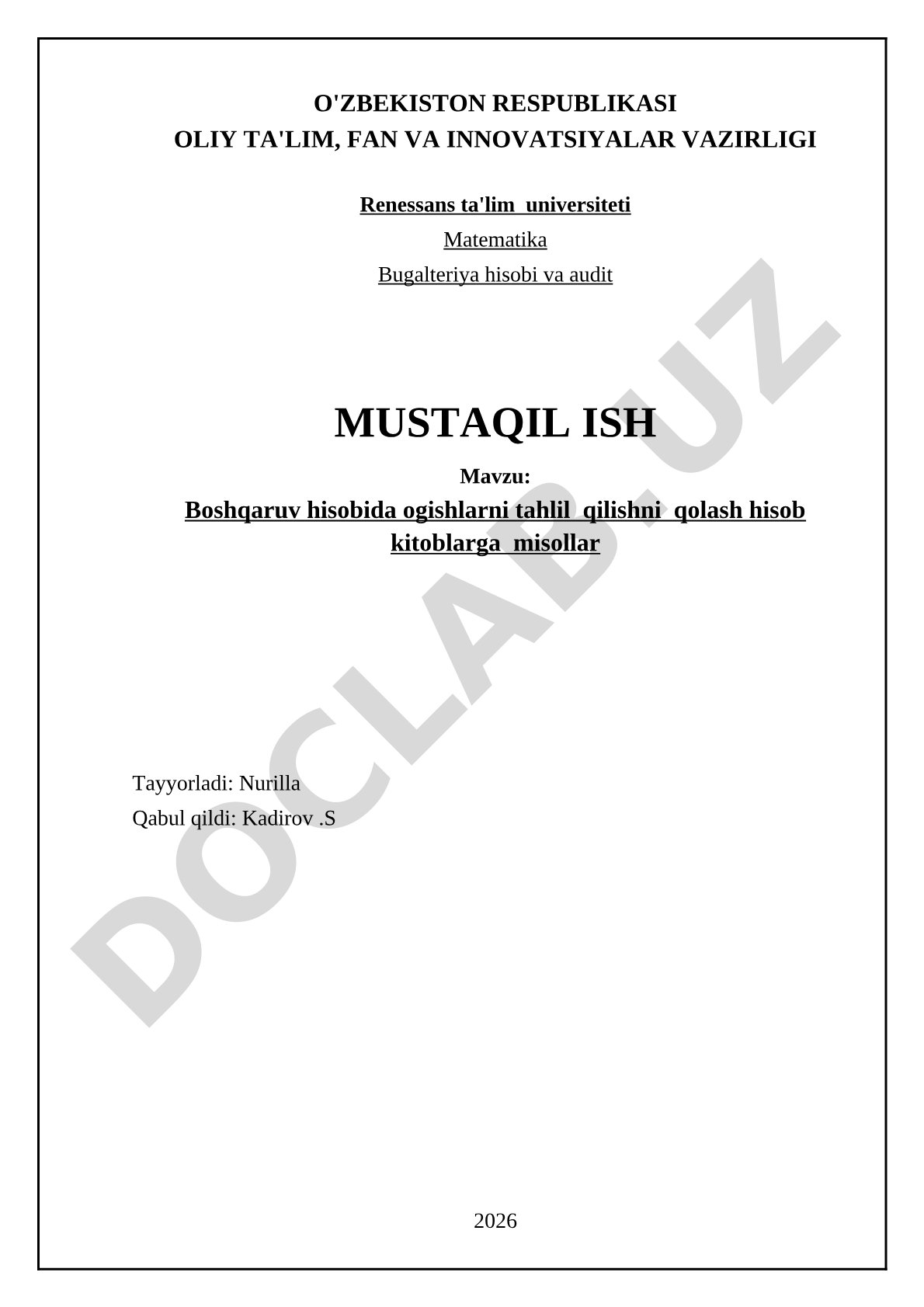 Boshqaruv hisobida ogishlarni tahlil qilishni qolash hisob kitoblarga misollar