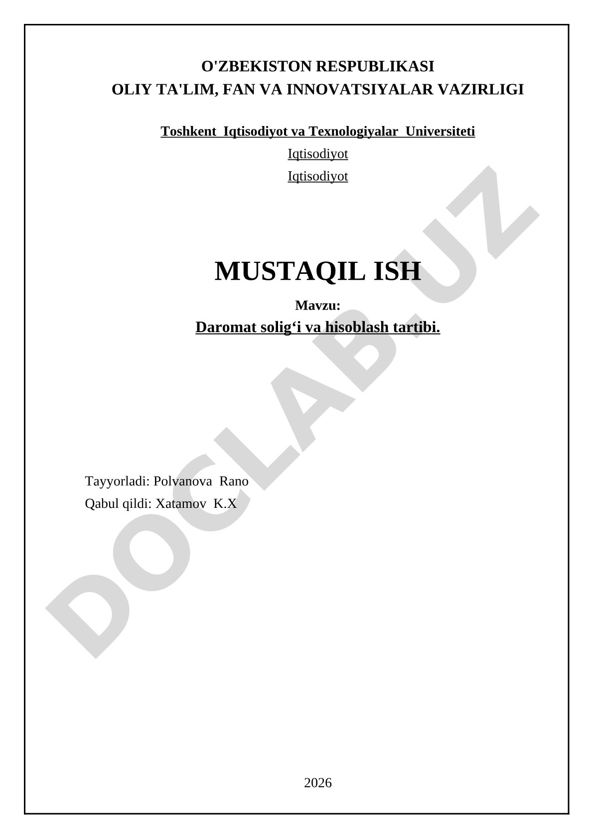 Daromat soligʻi va hisoblash tartibi