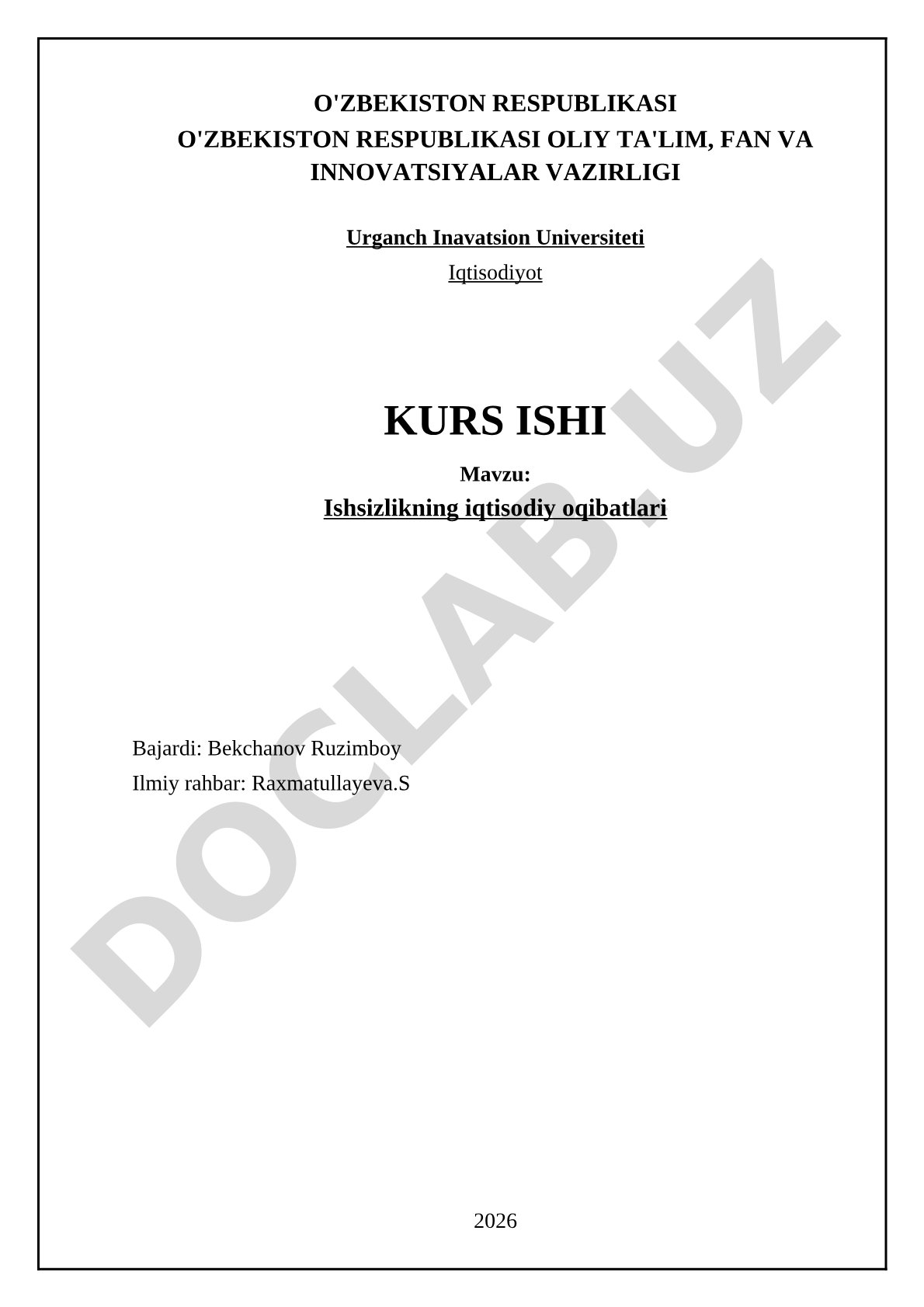Ishsizlikning iqtisodiy oqibatlari