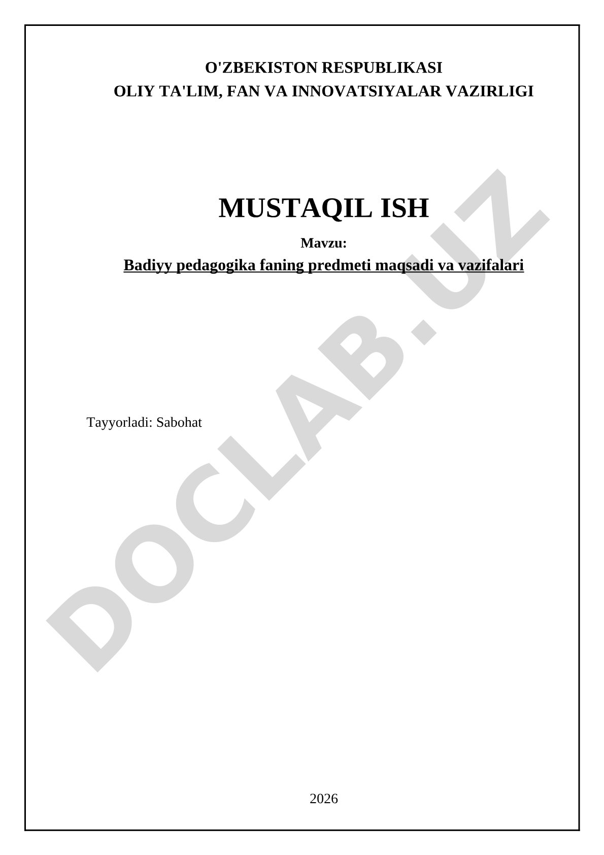 Badiiy pedagogika fanining predmeti maqsadi va vazifalari