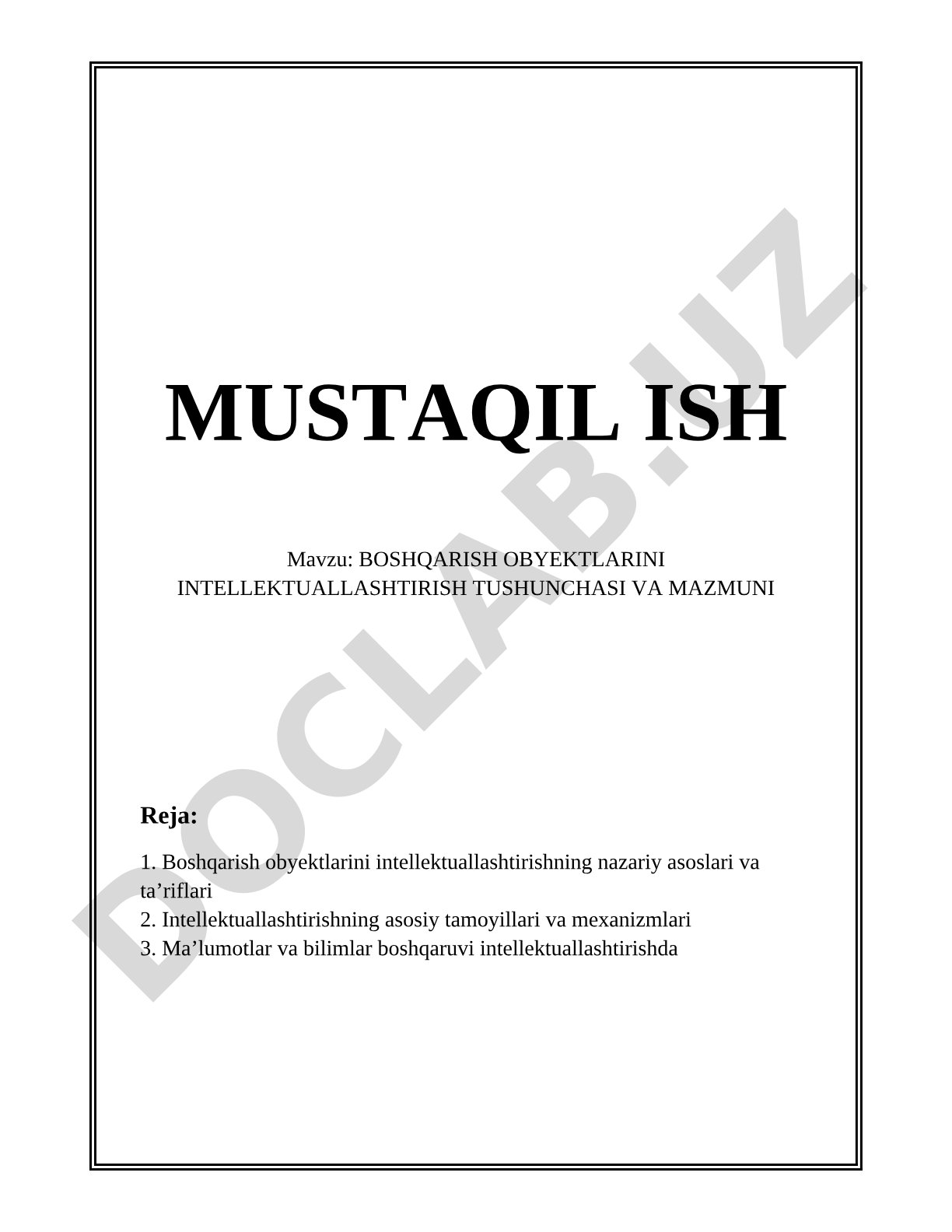 Boshqarish obyektlarini intellektuallashtirish tushunchasi va mazmuni
