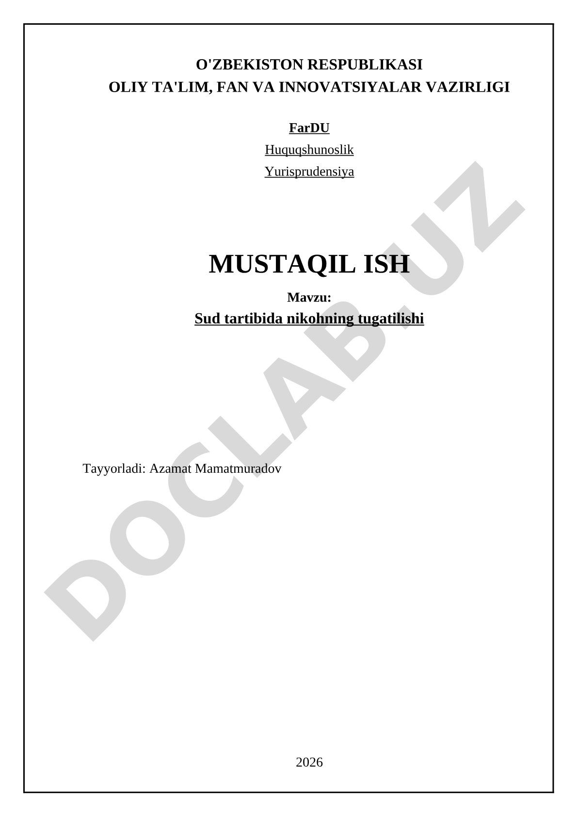 Sud tartibida nikohning tugatilishi