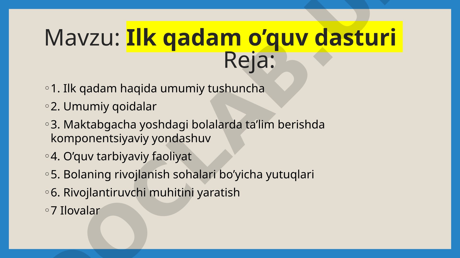 Ilk qadam o’quv dasturi