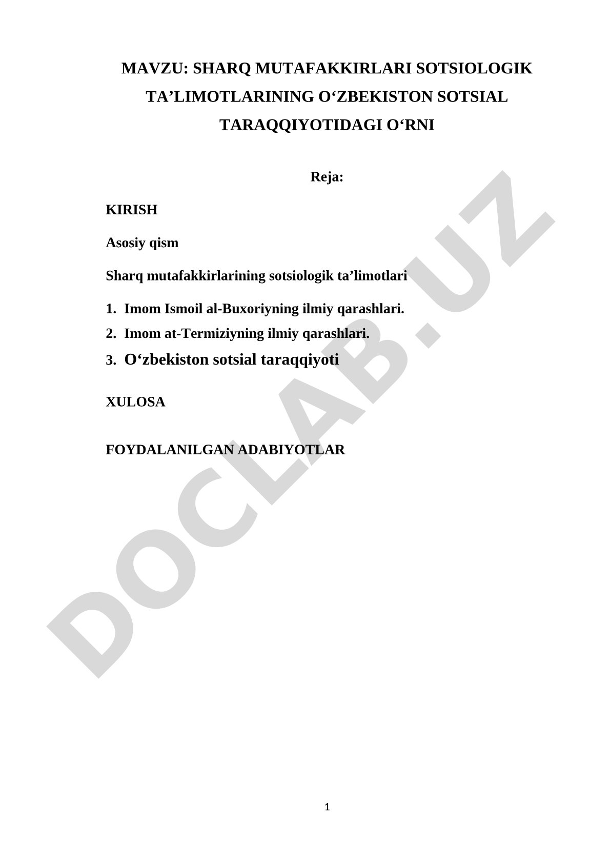 Sharq mutafakkirlari sotsiologik taʼlimotlarining Oʻzbekiston sotsial taraqqiyotidagi oʻrni