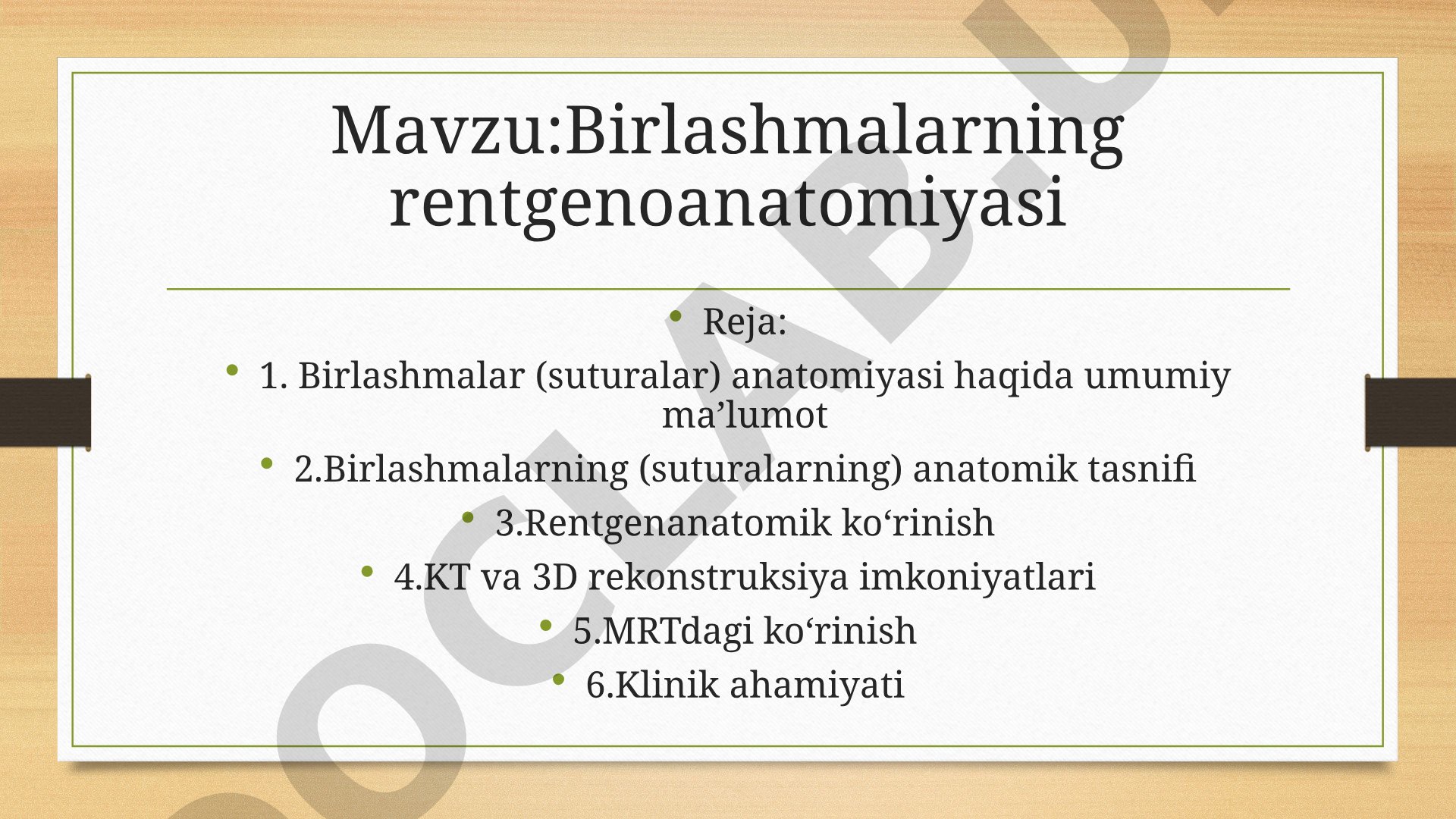 Birlashmalarning rentgenoanatomiyasi