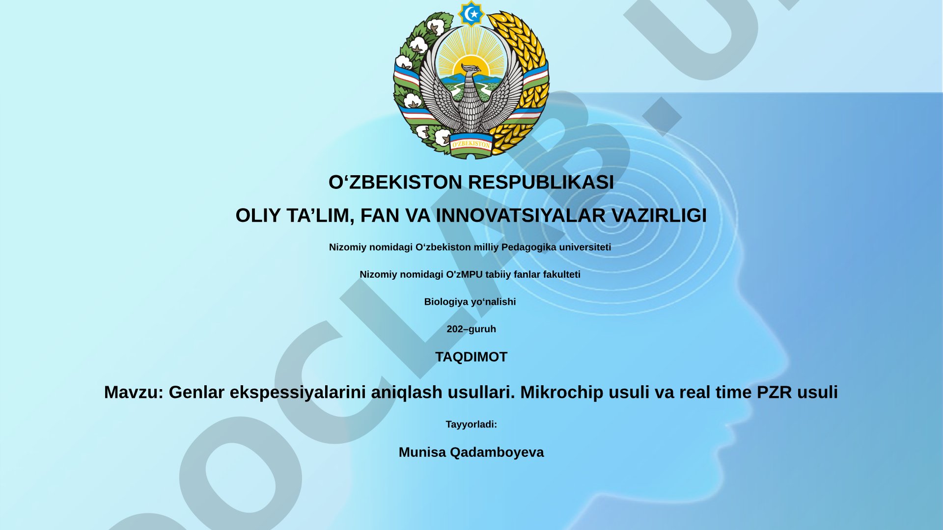 Genlar ekspressiyalarini aniqlash usullari. Mikrochip usuli va real time PZR usuli