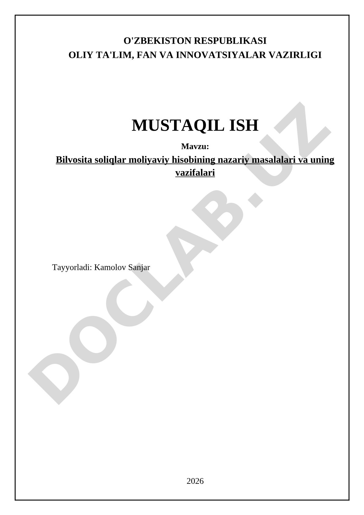 Bilvosita soliqlar moliyaviy hisobining nazariy masalalari va uning vazifalari