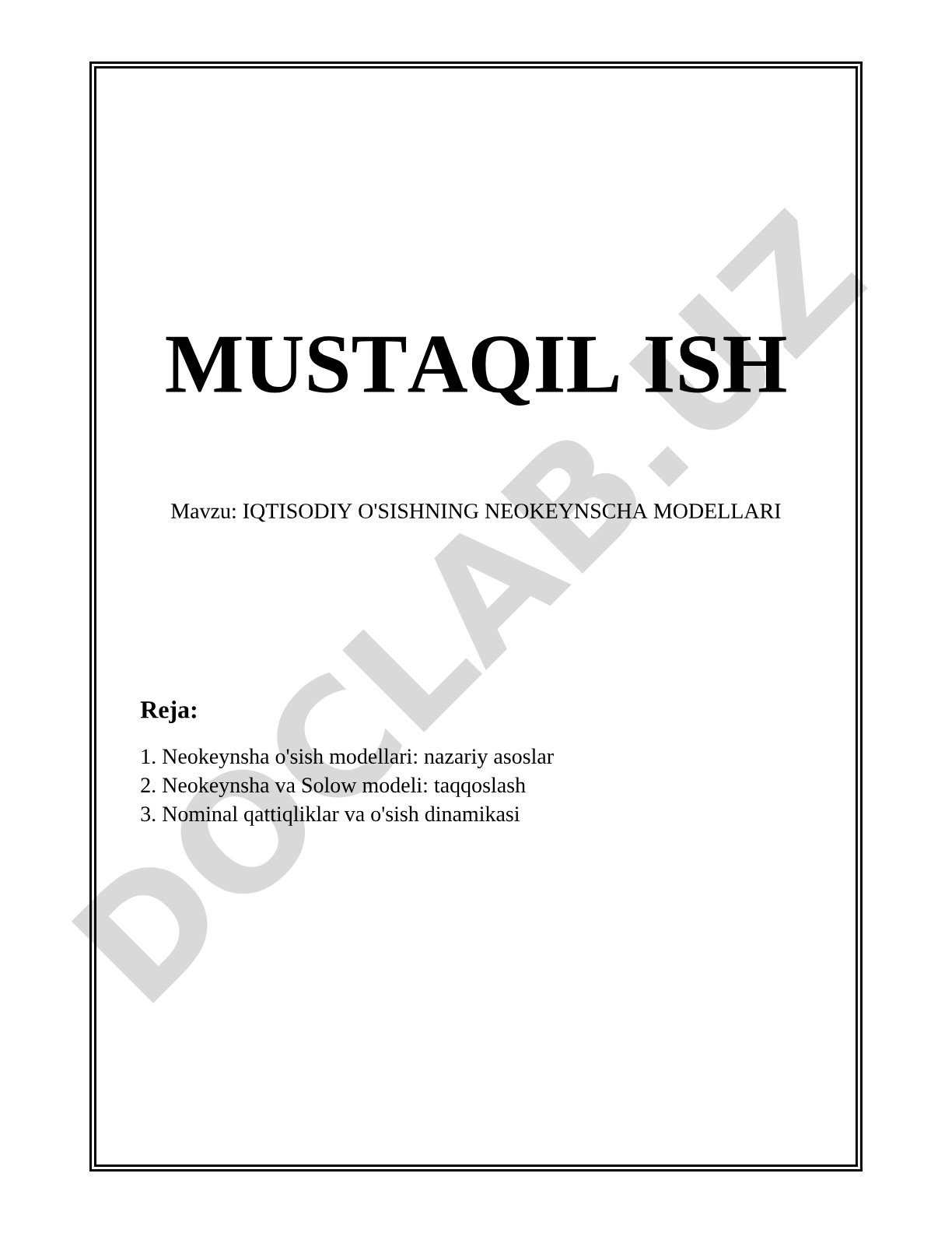 IQTISODIY O'SISHNING NEOKEYNSCHA MODELLARI