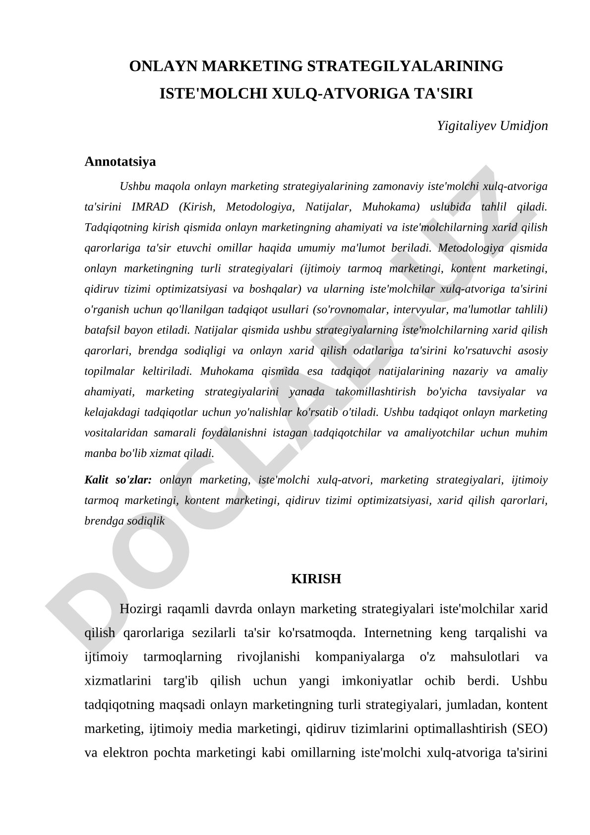 Onlayn marketing strategiyalarining iste'molchi xulq-atvoriga ta'siri