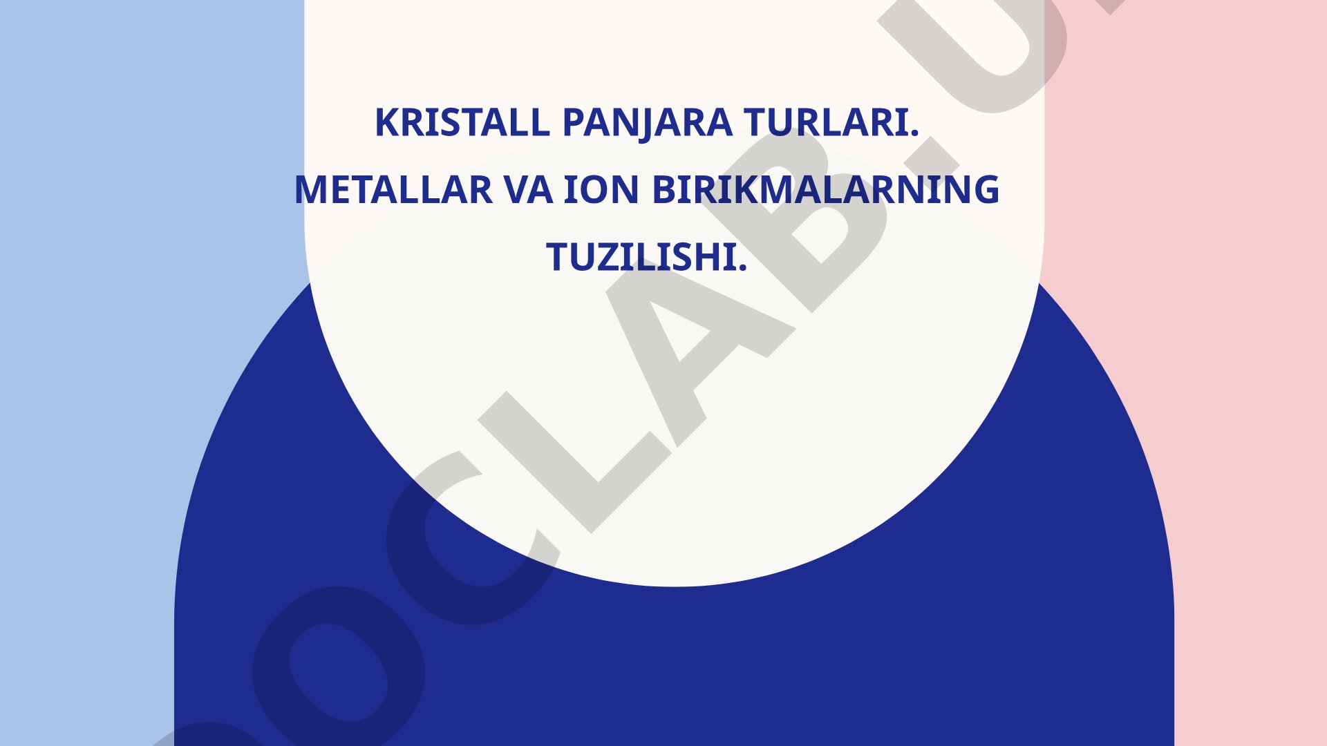 Kristall Panjara turlari. Metallar va ion birikmalarning tuzilishi