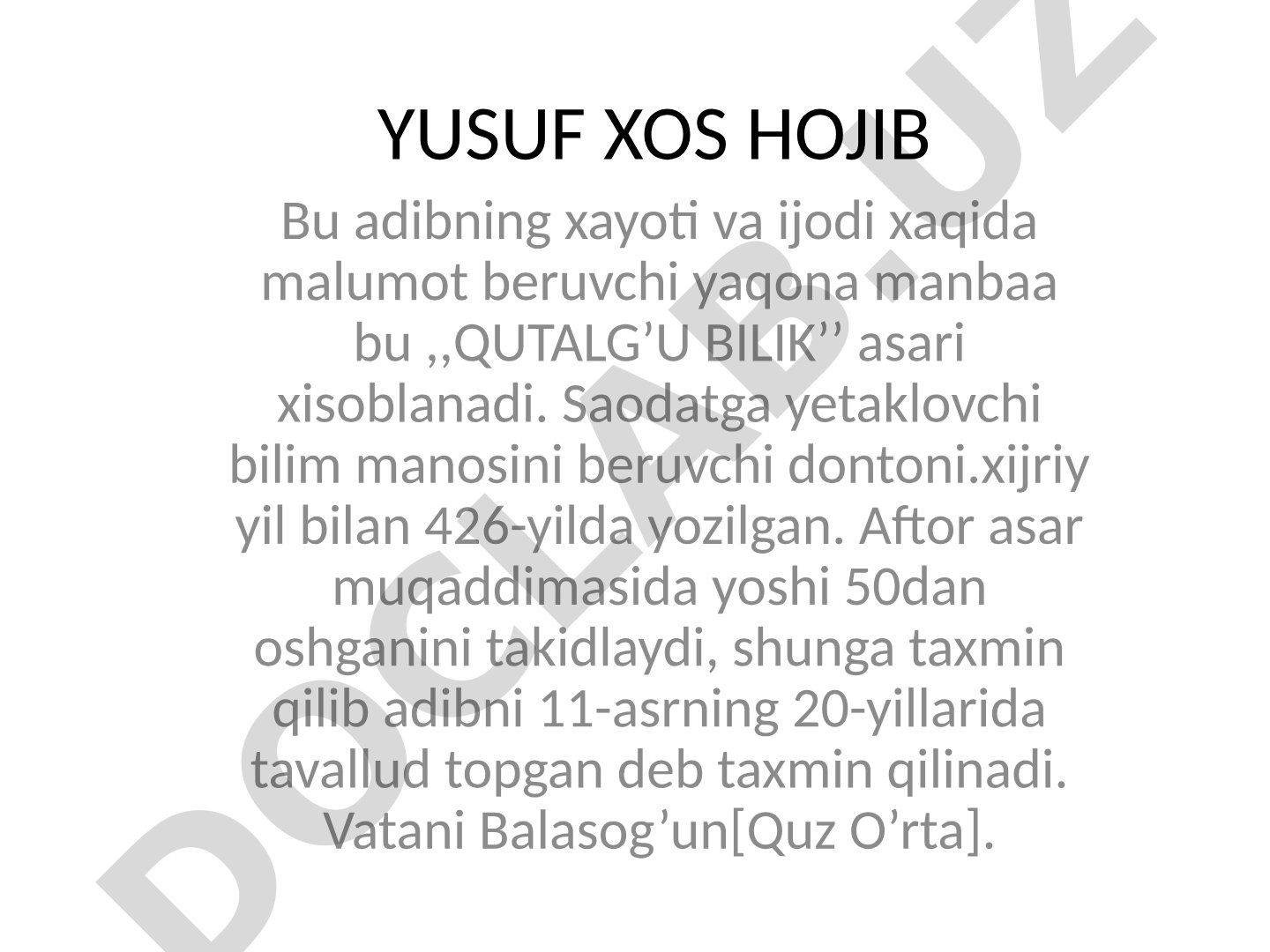 Yusuf Xos Hojib hayoti va ijodi, Qutadg'u bilik asari haqida
