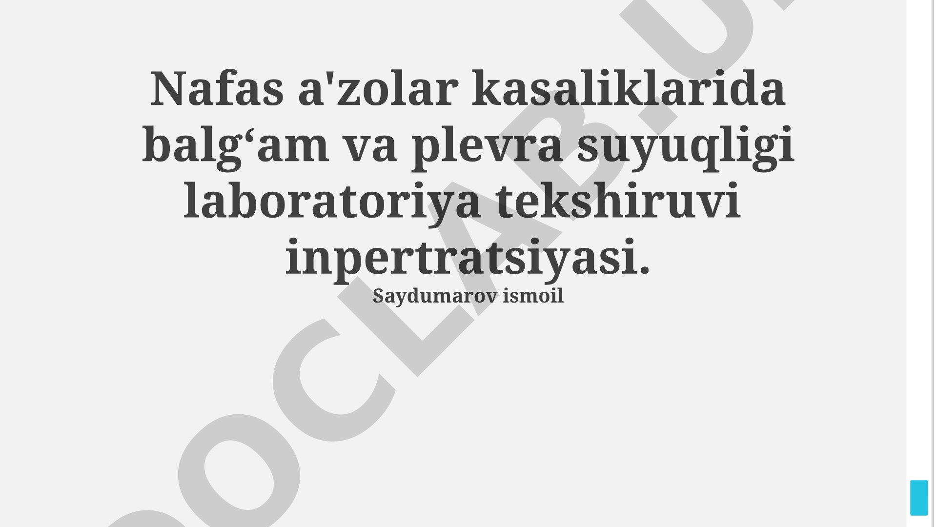 Nafas a'zolar kasaliklarida balg'am va plevra suyuqligi laboratoriya tekshiruvi