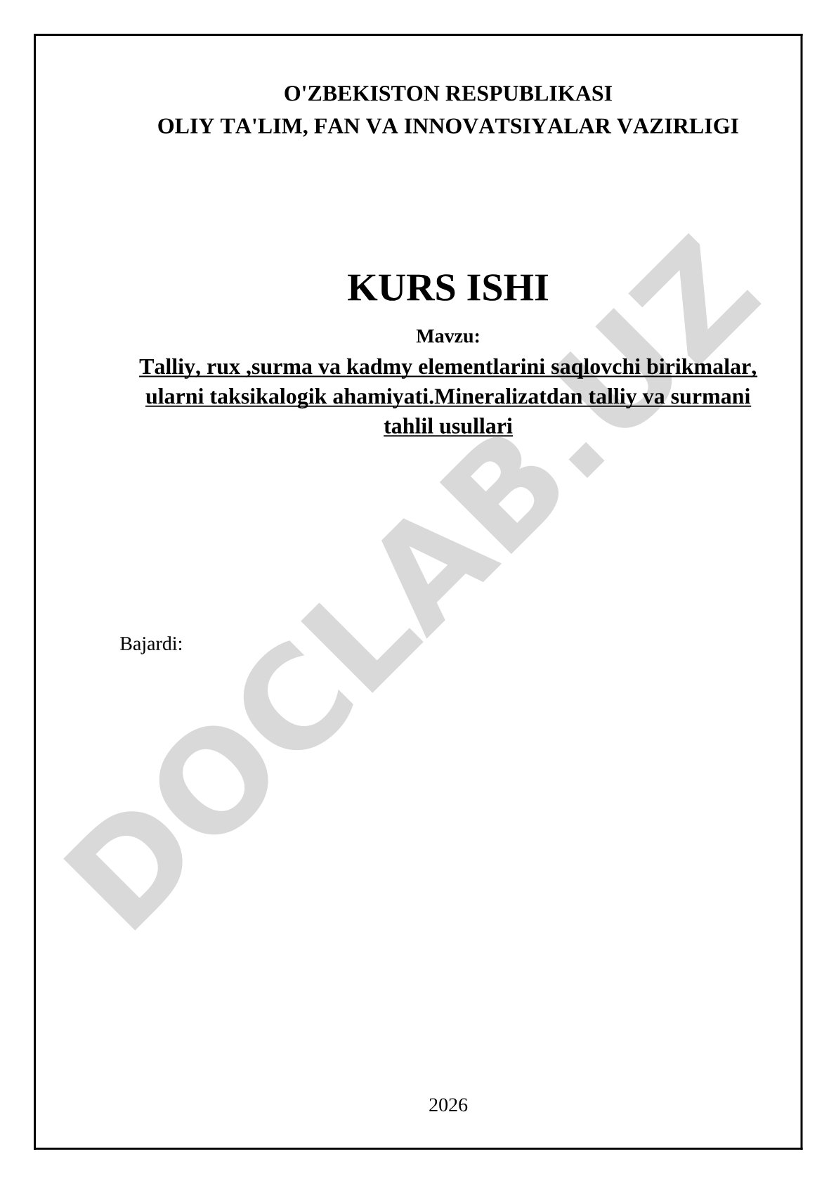 Talliy, rux, surma va kadmiy elementlarini saqlovchi birikmalar, ularni toksikologik ahamiyati. Mineralizatdan talliy va surmani tahlil usullari