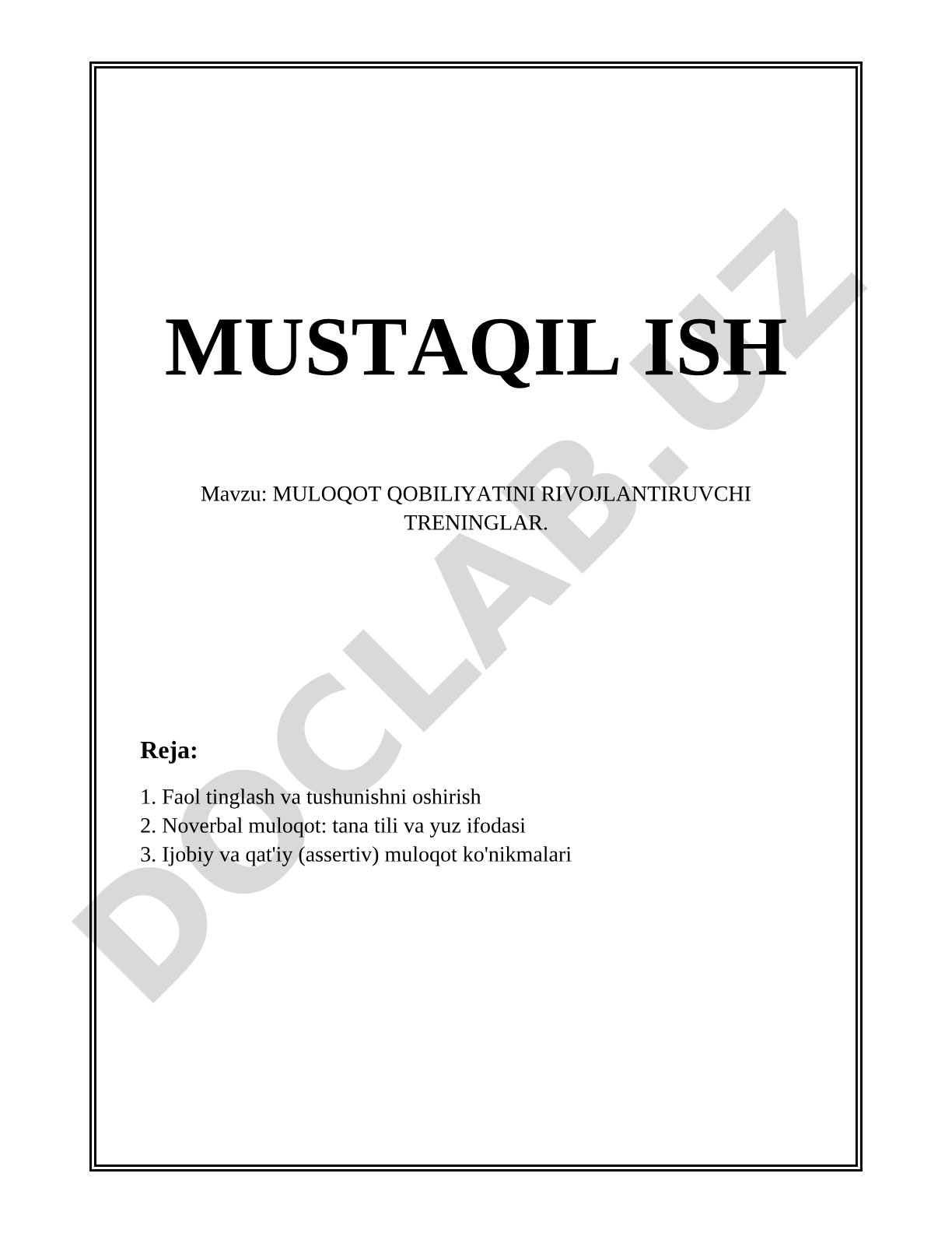 MULOQOT QOBILIYATINI RIVOJLANTIRUVCHI TRENINGLAR