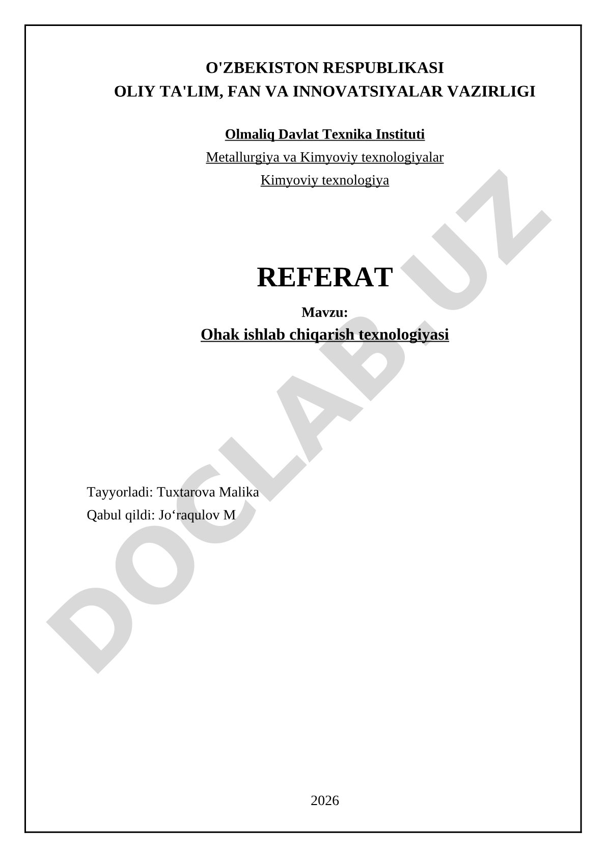 Ohak ishlab chiqarish texnologiyasi