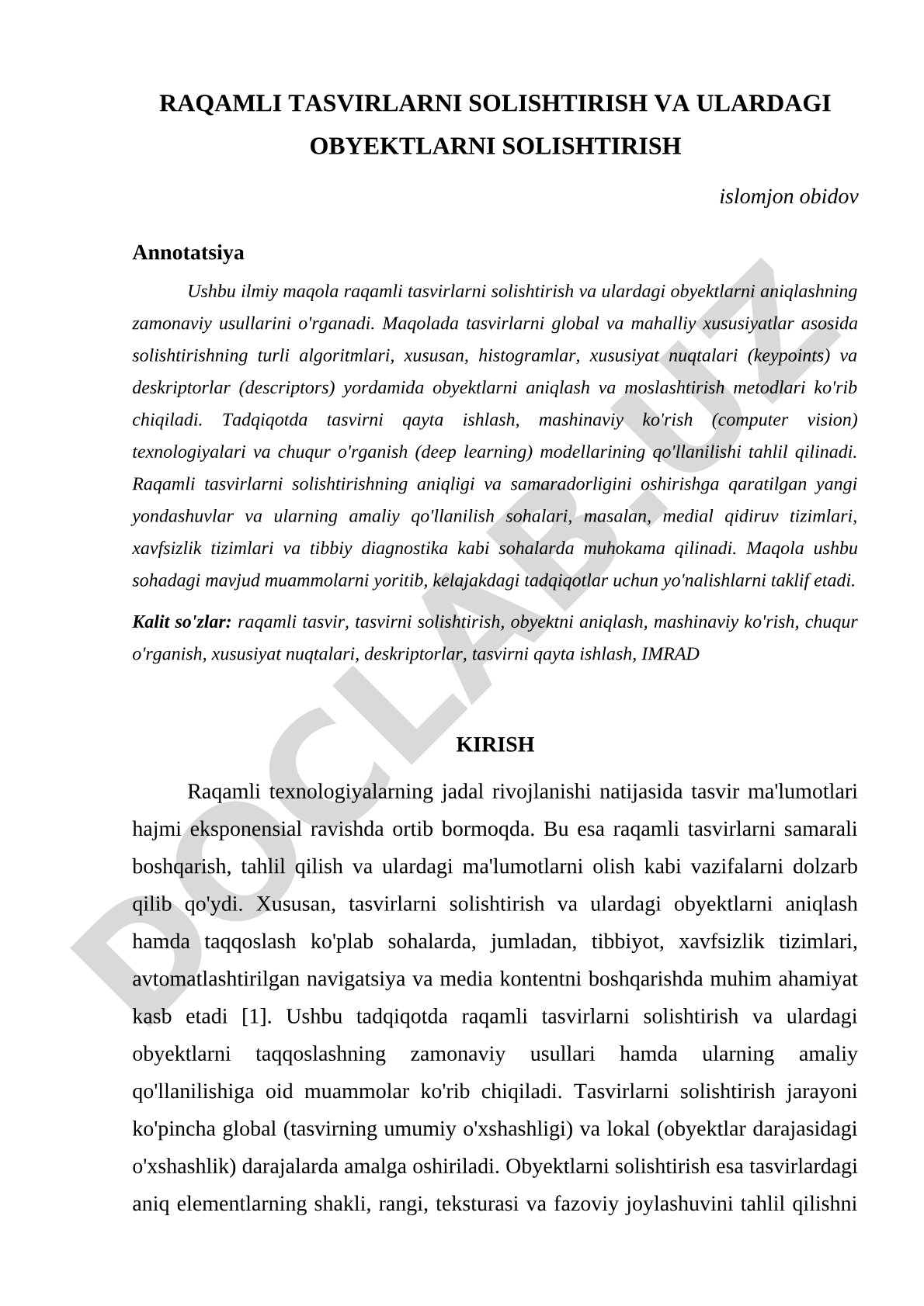Raqamli tasvirlarni solishtirish va ulardagi obyektlarni aniqlash usullari