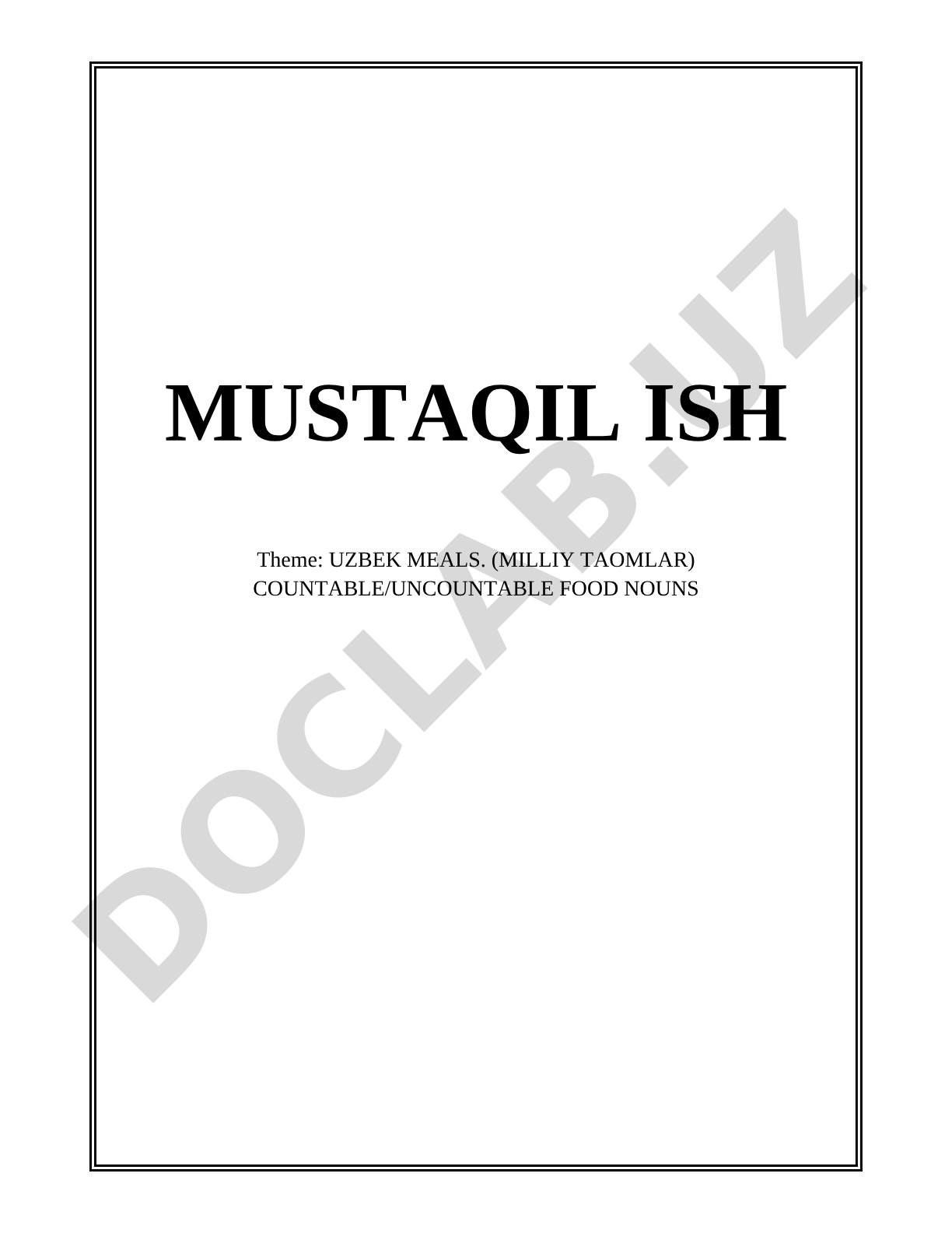 UZBEK MEALS. (MILLIY TAOMLAR) COUNTABLE/UNCOUNTABLE FOOD NOUNS