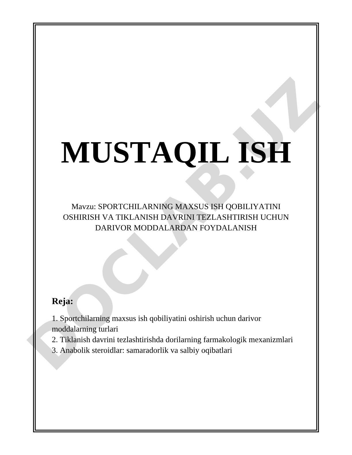 SPORTCHILARNING MAXSUS ISH QOBILIYATINI OSHIRISH VA TIKLANISH DAVRINI TEZLASHTIRISH UCHUN DARIVOR MODDALARDAN FOYDALANISH