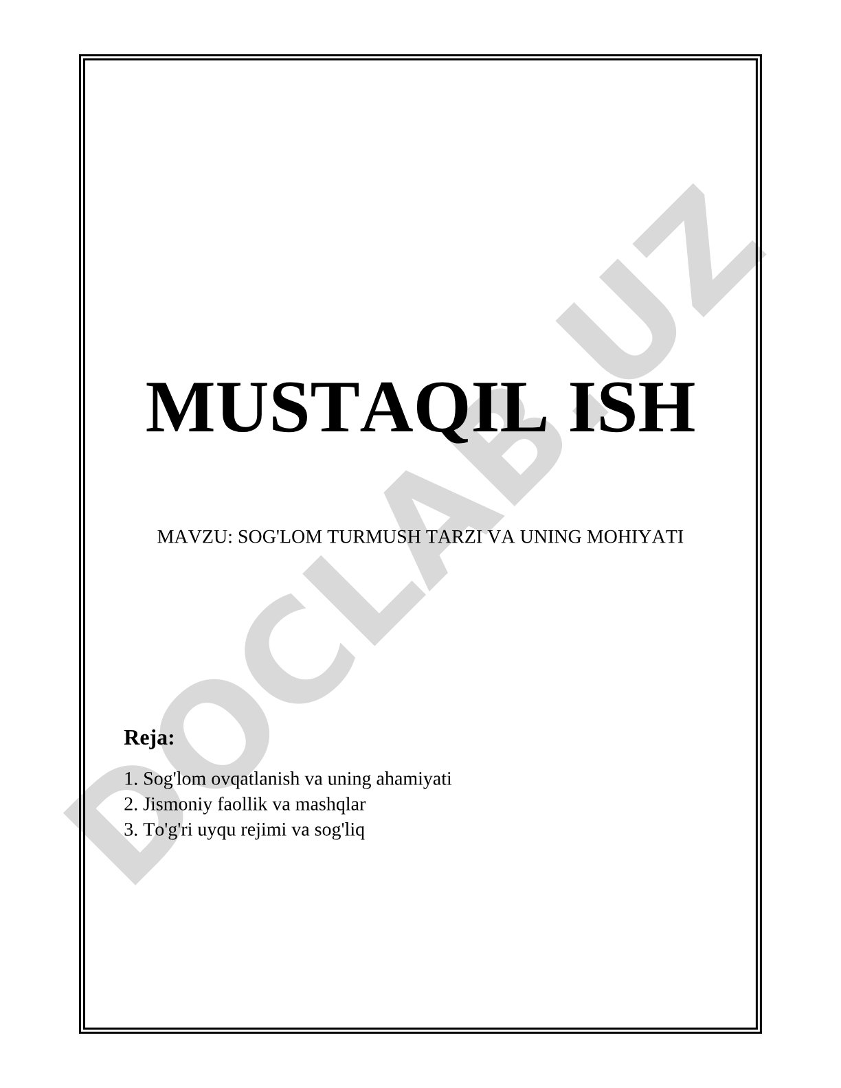 Sog'lom turmush tarzi va uning mohiyati