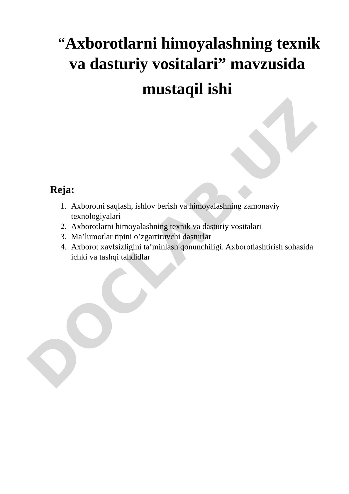 Axborotlarni himoyalashning texnik va dasturiy vositalari