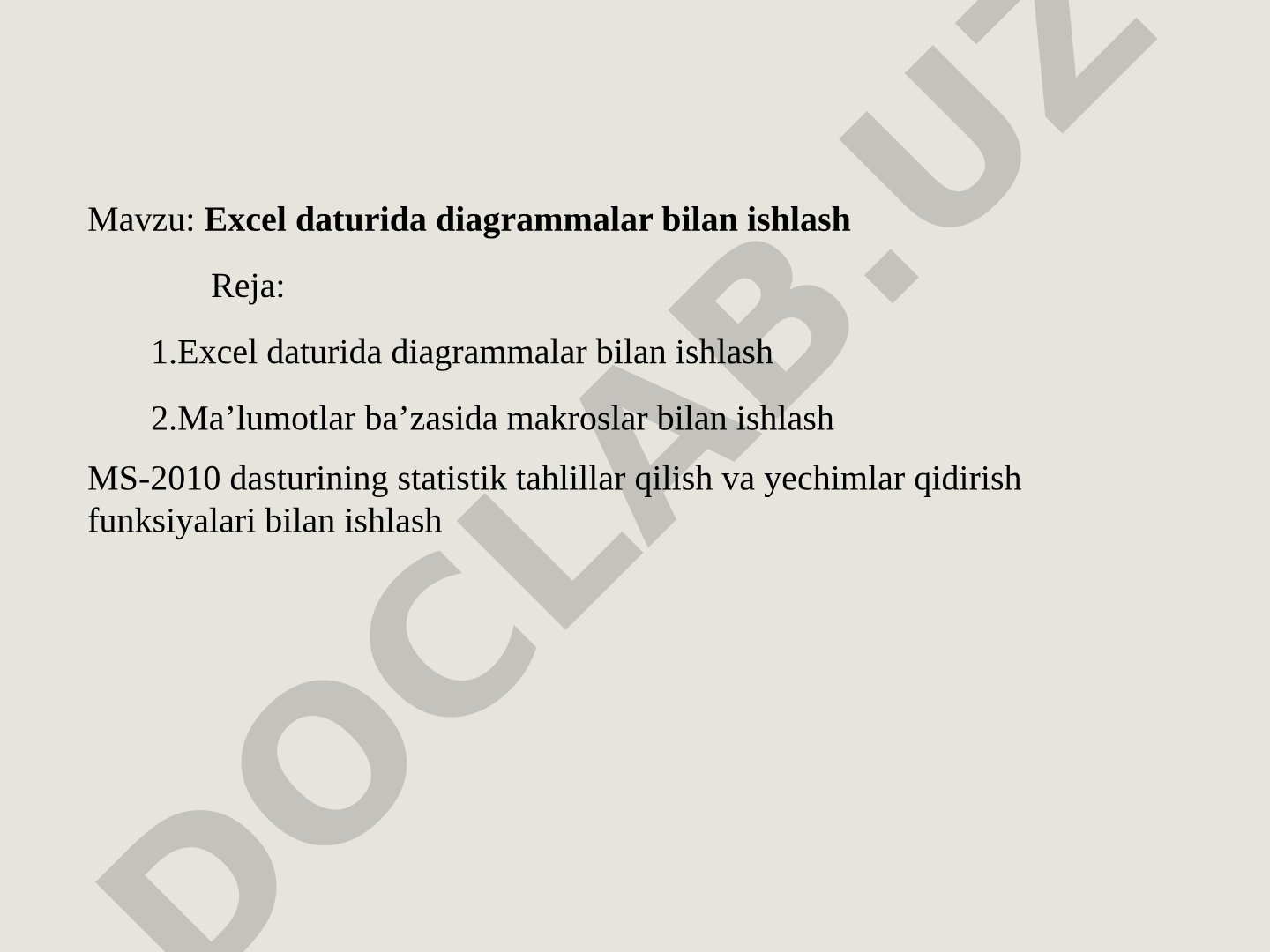 Excel dasturida diagrammalar bilan ishlash