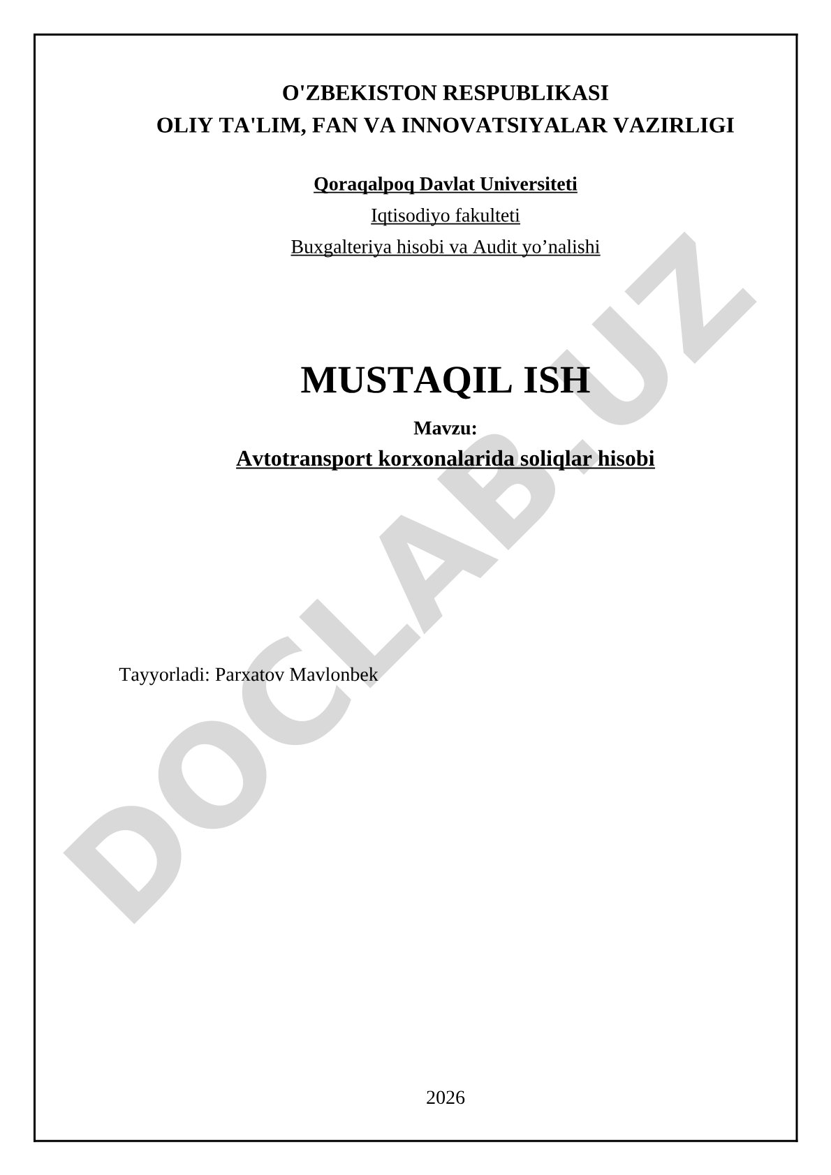 Avtotransport korxonalarida soliqlar hisobi