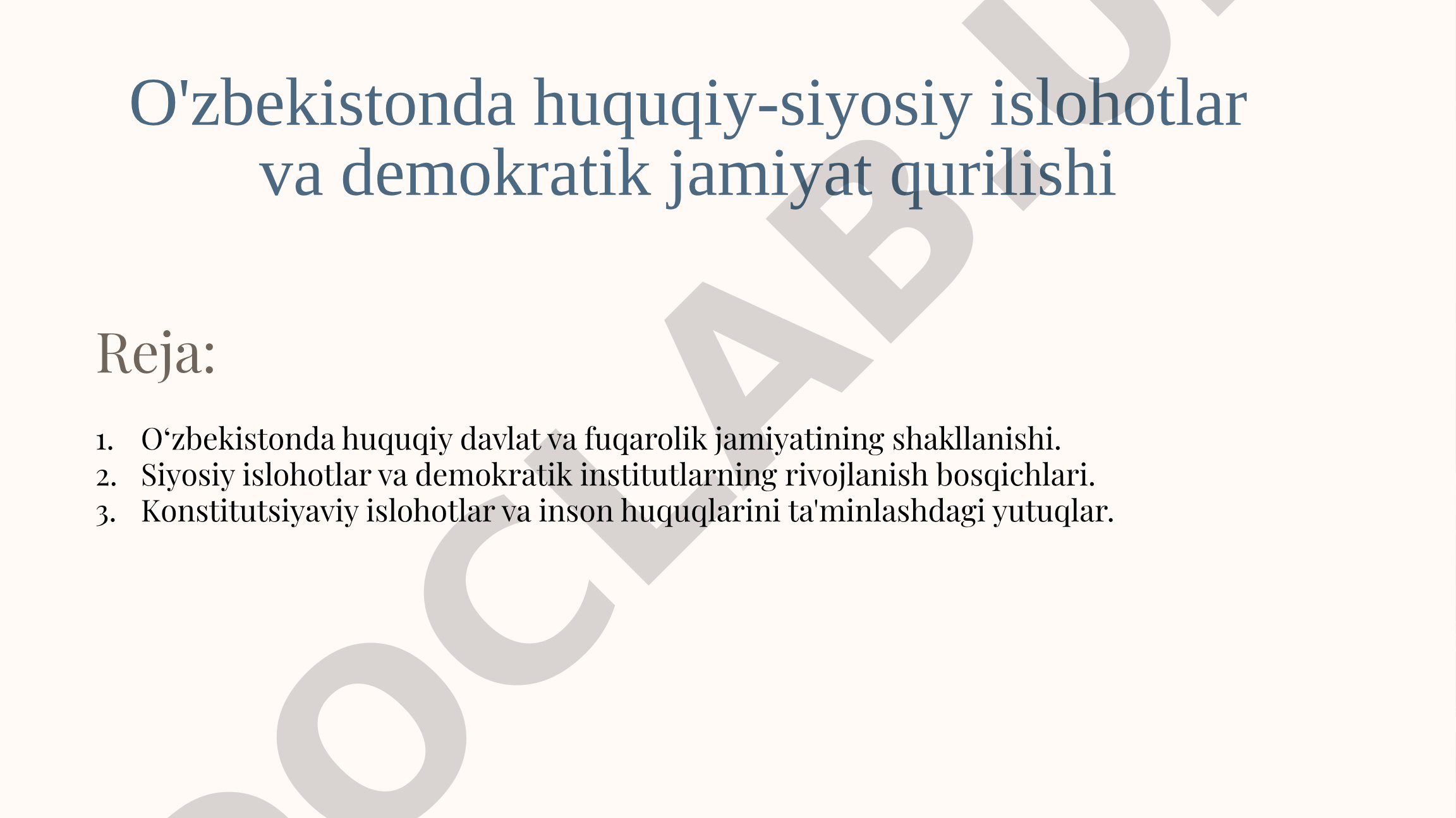 O'zbekistonda huquqiy-siyosiy islohotlar va demokratik jamiyat qurilishi