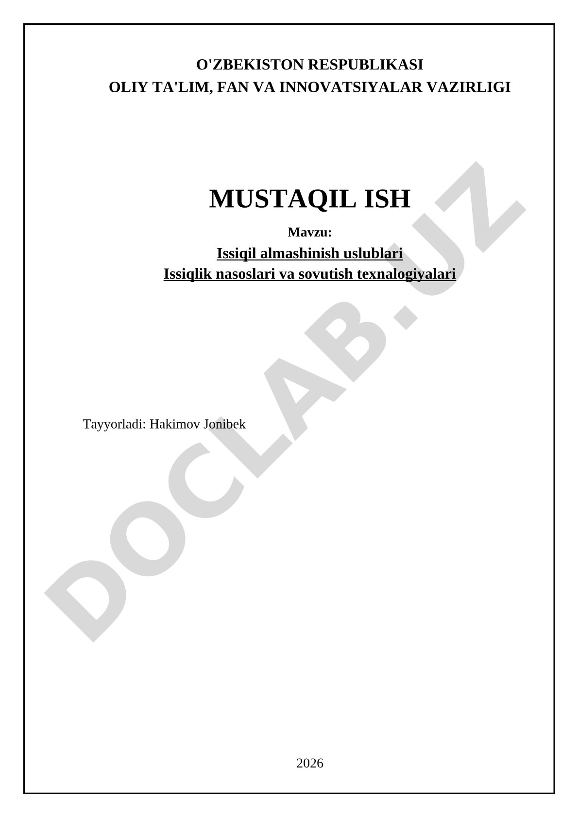 Issiqil almashinish uslublari Issiqlik nasoslari va sovutish texnalogiyalari