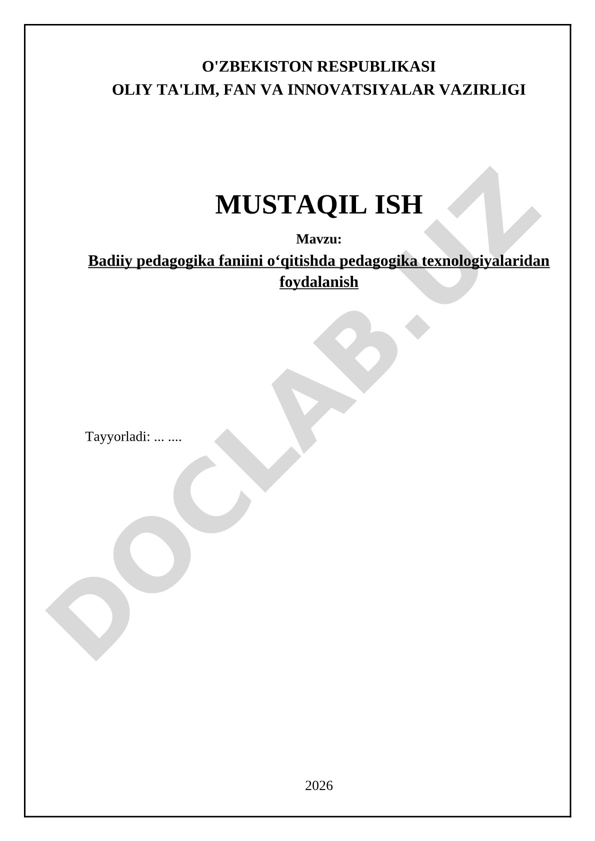 Badiiy pedagogika fanini o'qitishda pedagogika texnologiyalaridan foydalanish