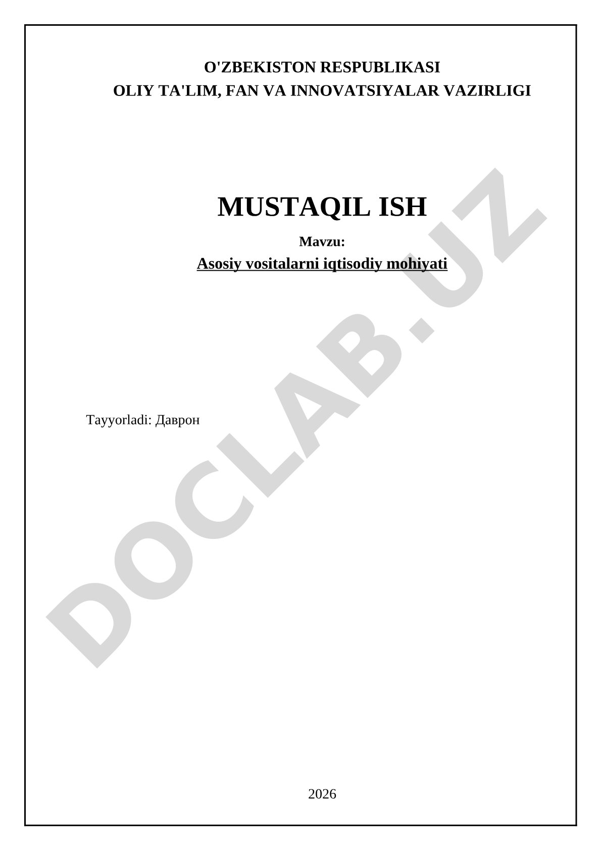Asosiy vositalarni iqtisodiy mohiyati