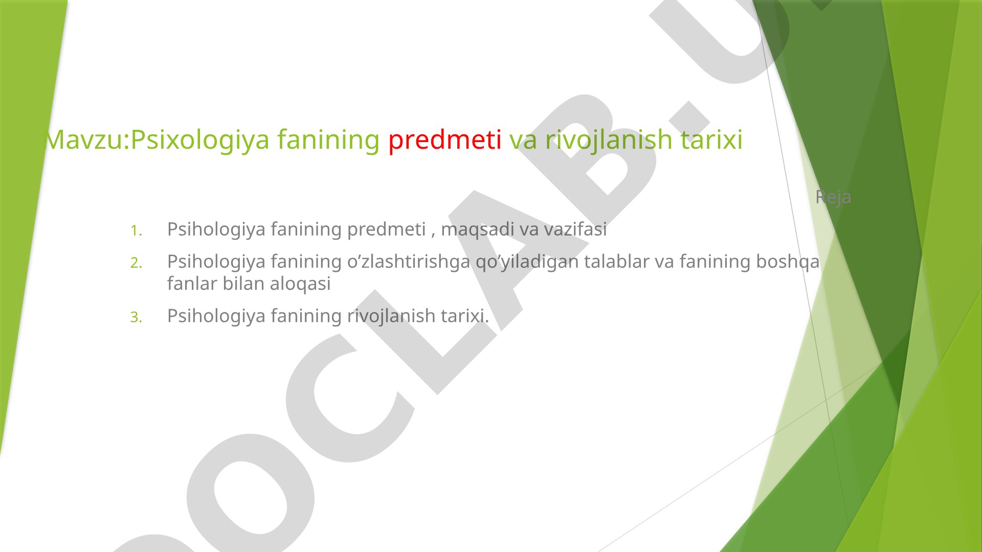 Psixologiya fanining predmeti va rivojlanish tarixi