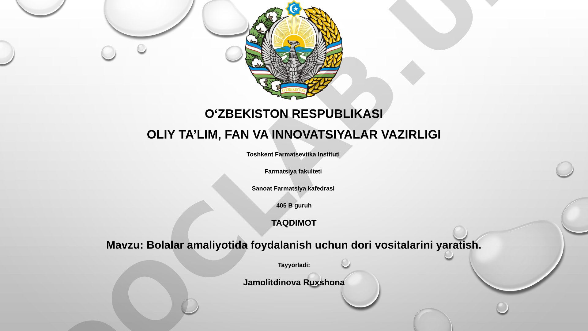 Bolalar amaliyotida foydalanish uchun dori vositalarini yaratish