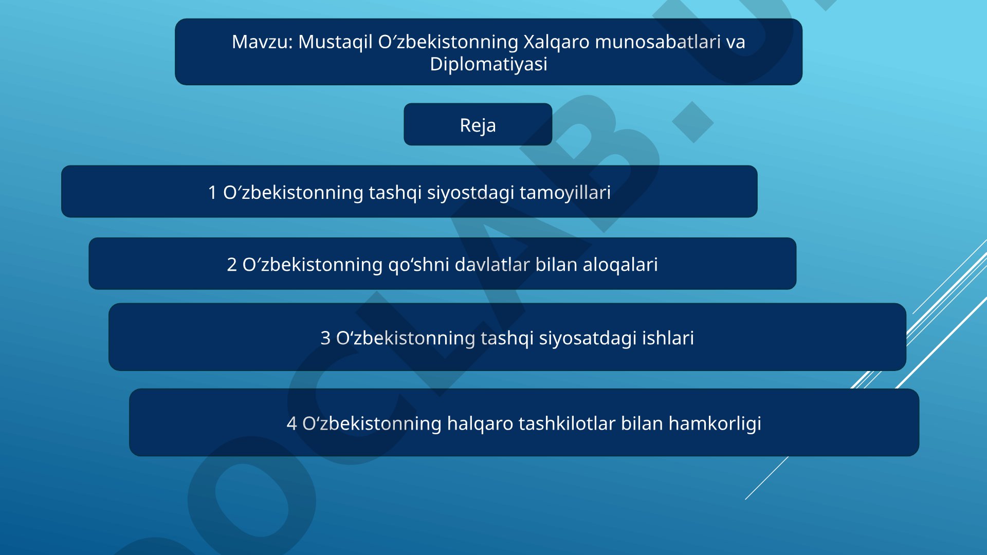 Mustaqil O'zbekistonning Xalqaro munosabatlari va Diplomatiyasi
