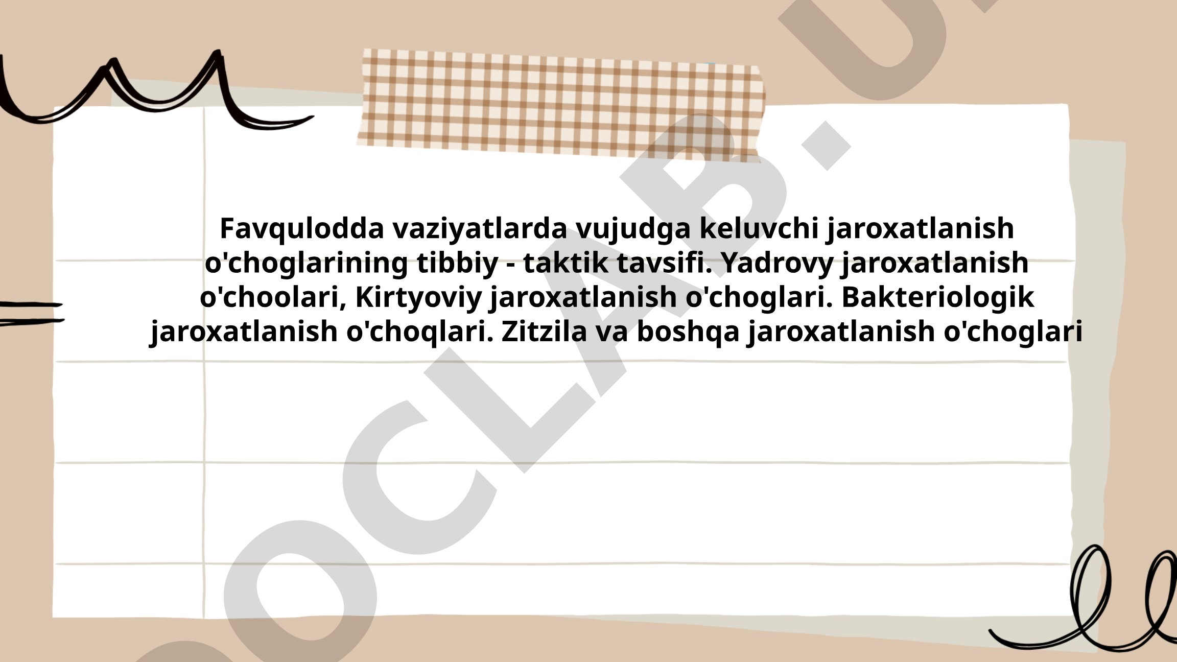 Favqulodda vaziyatlarda jaroxatlanish o'choglarining tibbiy-taktik tavsifi