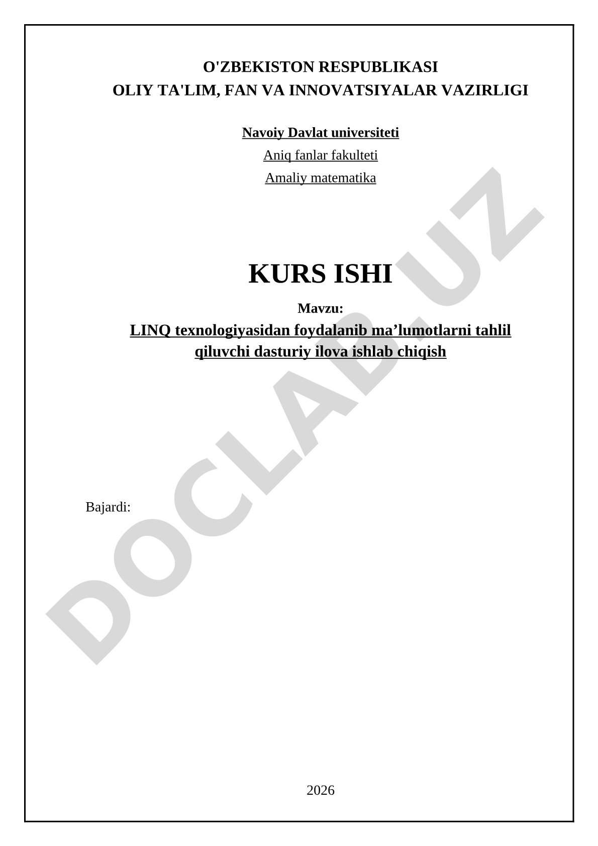 LINQ texnologiyasidan foydalanib ma’lumotlarni tahlil qiluvchi dasturiy ilova ishlab chiqish