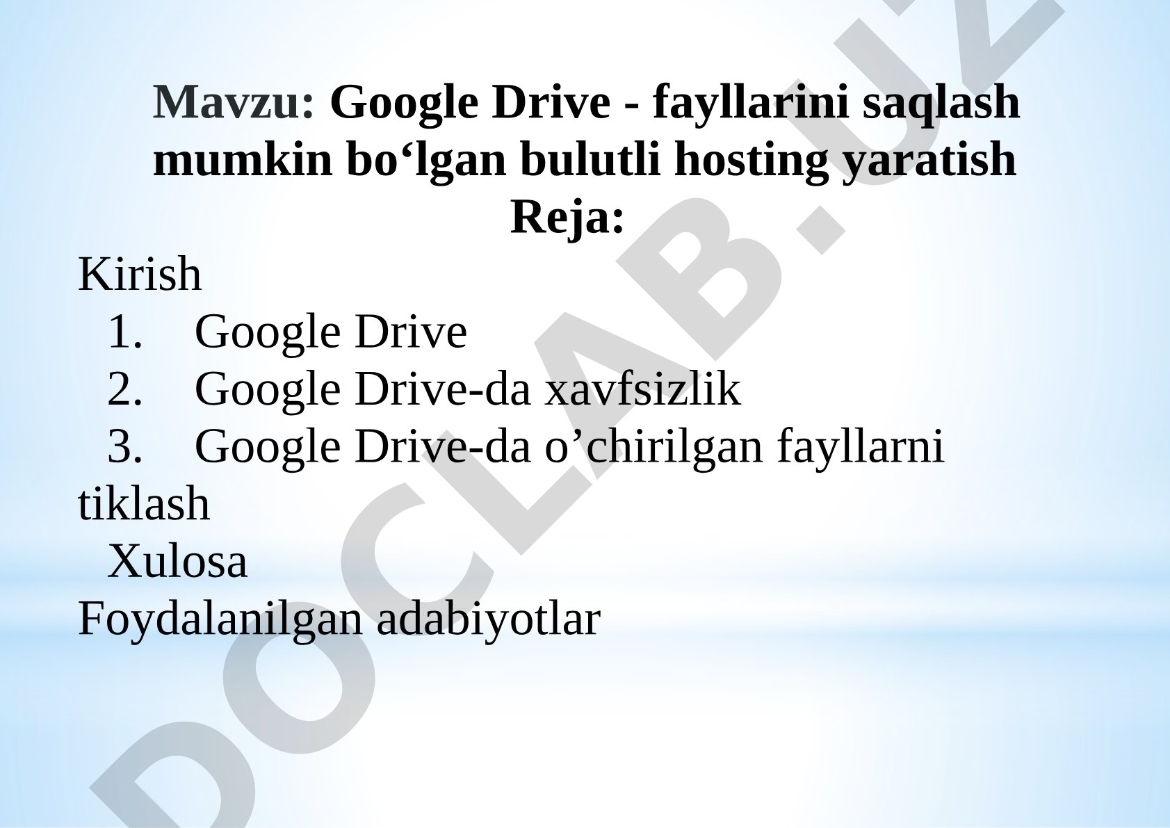 Google Drive - fayllarini saqlash mumkin bo'lgan bulutli hosting yaratish