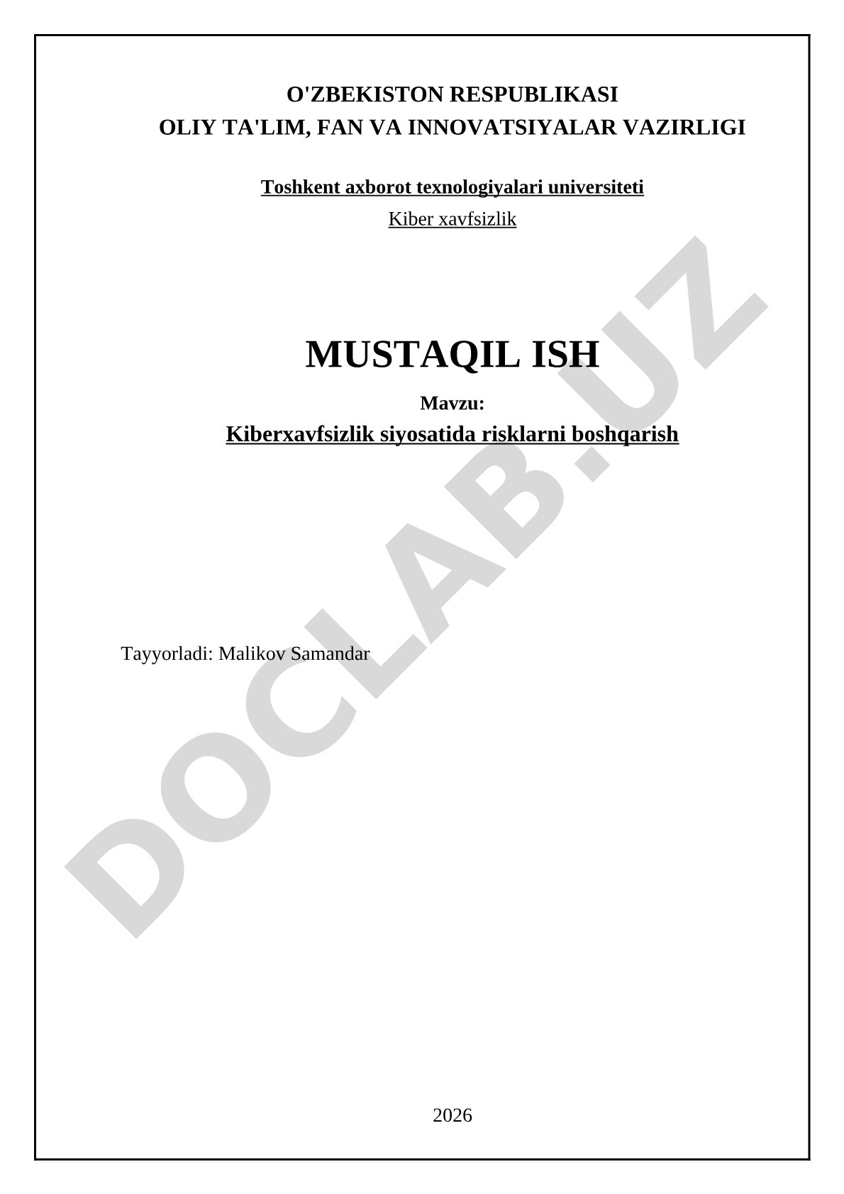 Kiberxavfsizlik siyosatida risklarni boshqarish