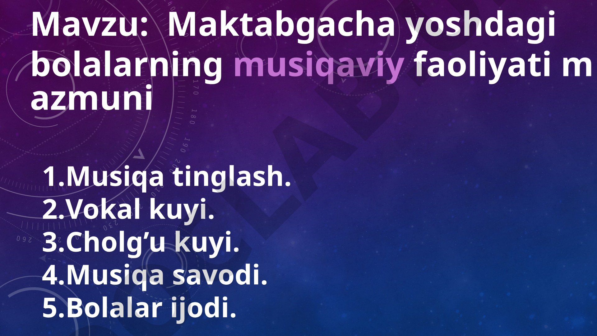 Maktabgacha yoshdagi bolalarning musiqaviy faoliyati mazmuni