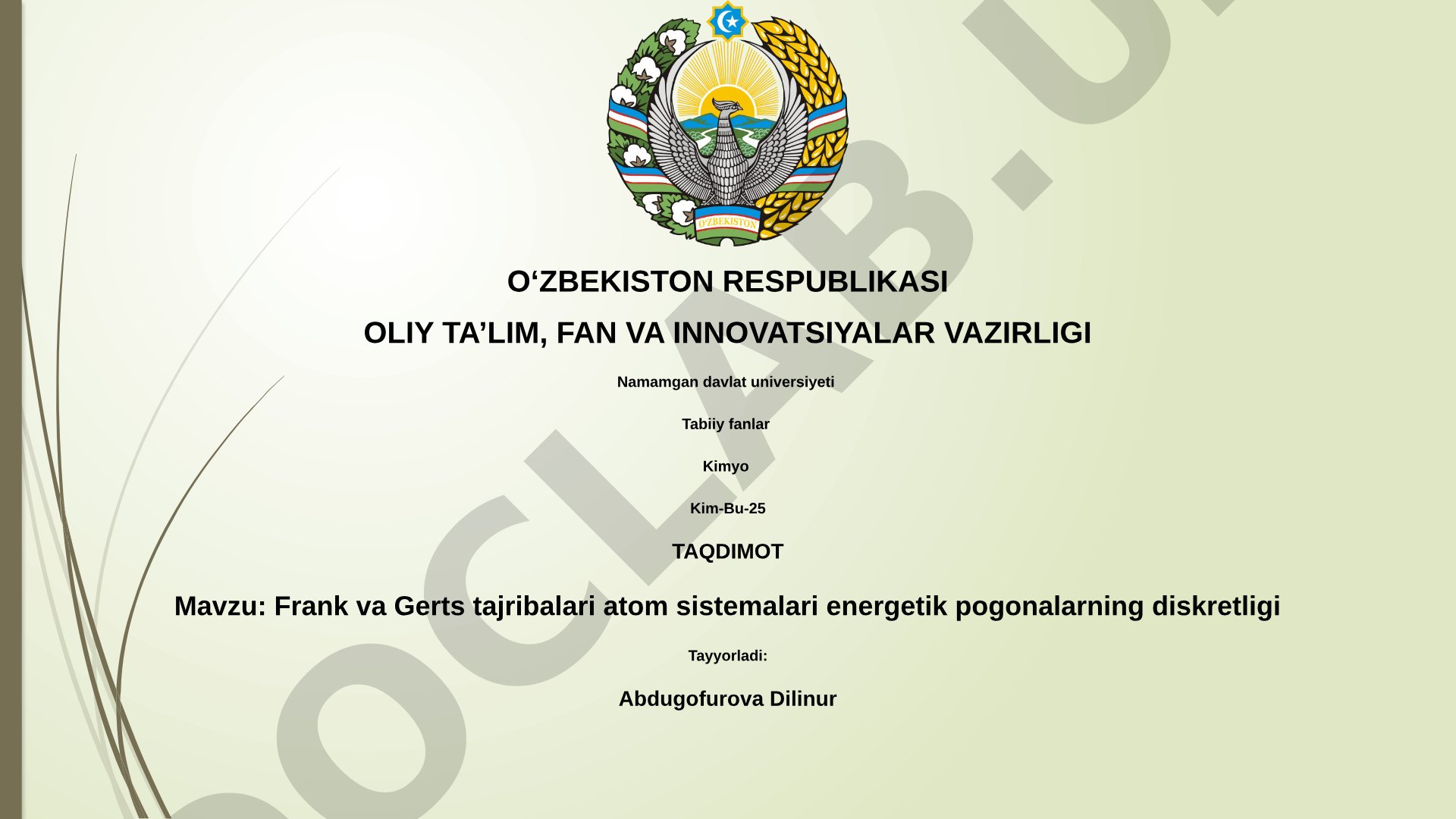 Frank va Gerts tajribalari atom sistemalari energetik pogonalarning diskretligi
