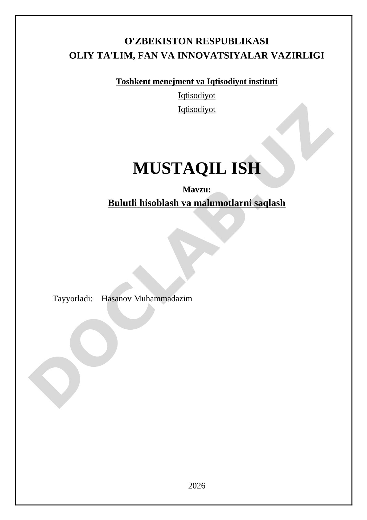 Bulutli hisoblash va ma'lumotlarni saqlash