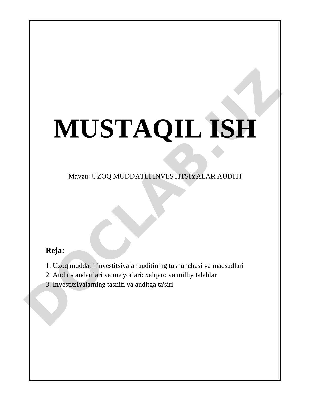 Uzoq muddatli investitsiyalar auditi